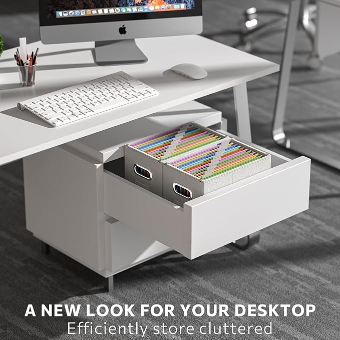 Hanging File Filing Box with Lid, Linen Collapsible File Organizer Box for Hanging Folder, Office/Home Decorative Storage Boxes Filing Cabinet (Off White, 14x9.3x10.9)