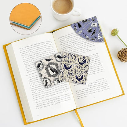 Gothic Crows Bats Corner Bookmarks, Cute Leather Book Accessories for Book Lovers, 3 Pcs Reading Book Page Markers for Women Men Student Teacher Girls Boys Kids Retirement Birthday Gifts