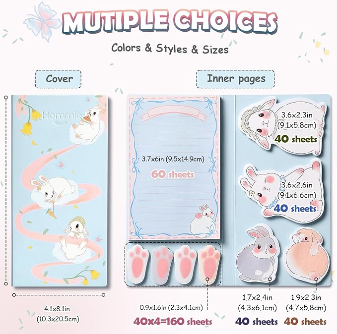 Hommie Sticky Notes Set, Divider Cute Sticky Notes Planner Sticky Note Dividers Tabs with Color Coding for School Supplies, Office Supplies, Book Notes,Bible Sticky Notes