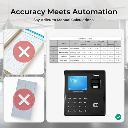 ANVIZ Time Clocks for Employees Small Business - CX2 Fingerprint Biometric Clock in and Out Machine - with Professional Cloud Software, Black