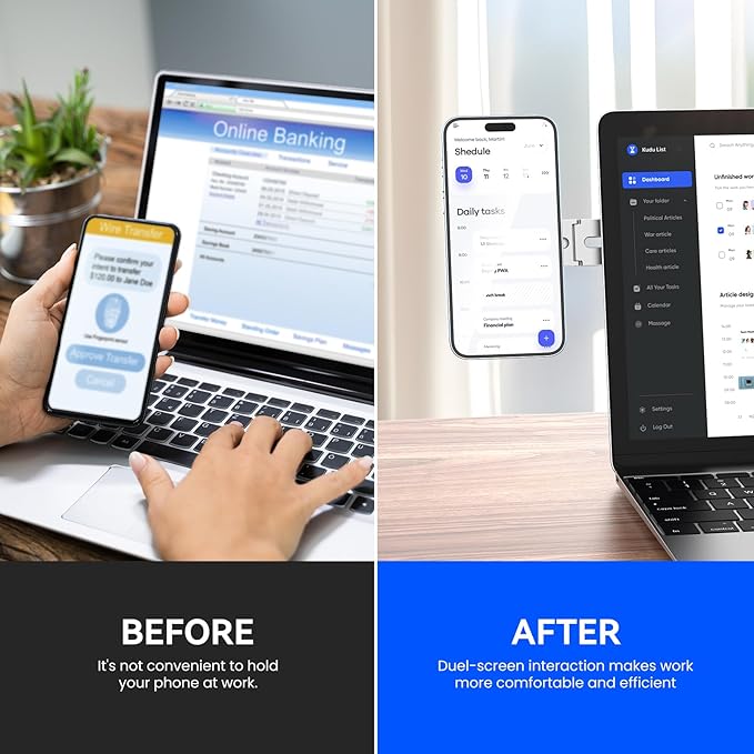 Magnetic Phone Holder for Laptop for MagSafe for iPhone 16/15/14/13/12 & All Phones, 180°Adjustable Phone Side Mount for Computer Monitor for Tesla, Desktop Cell Phone Bracket (Silver)