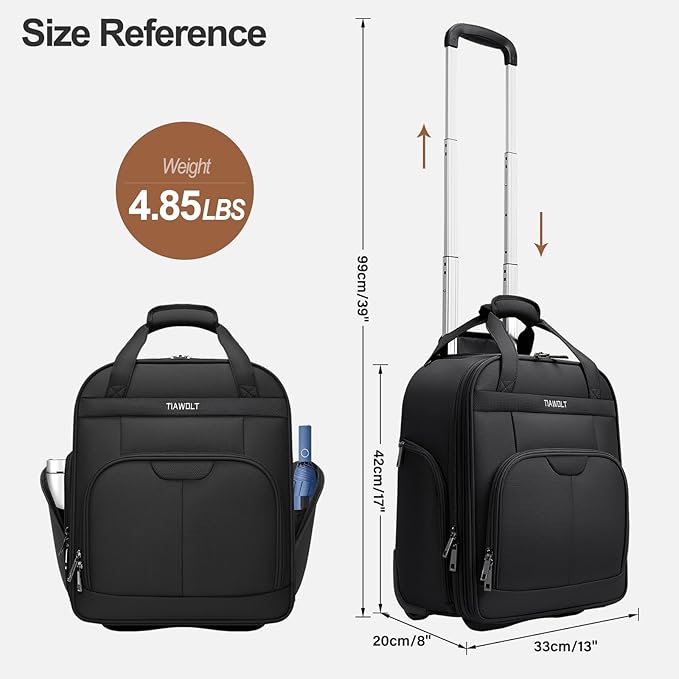 Multi-functional 16-Inch Underseat Carry on Luggage With Wheels Softside Lightweight Compact Travel Business Suitcase bag for Pilots and Crew,Black