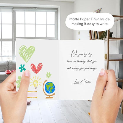 Teacher Thank You Card, Appreciation Card for Educator, Day Care, Preschool, Elementary High School, Graduation or Back to School, Summer Break Gift (A teacher Takes a Hand, Opens a Mind and Touches a