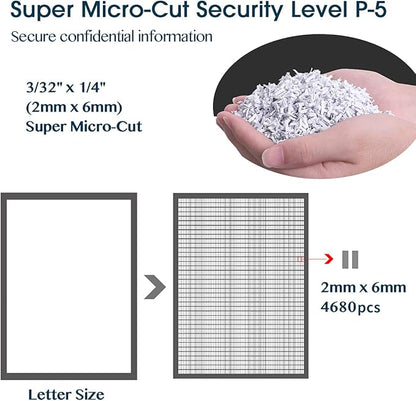 WOLVERINE 6-Sheet 2x6mm Super Micro Cut High Security Level P-5 Ultra Quiet Paper/Credit Card Shredder for Home Office by Manganese-Steel Cutter and 5 Gallons Pullout Waste Bin SD9610