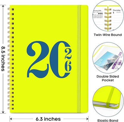 2026 Planner, Weekly and Monthly Calender Planner, Jan 2026 to Dec 2026, Hardcover 2026 Calendar Planner Book with Tabs & Inner Pocket, Office Home School Supplies for Women & Men - A5 (6.3" x 8.5"), Lemon Yellow