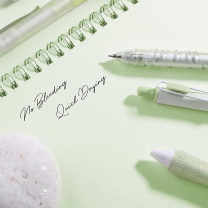 5 Count Pastel Gel Ink Pen Set,Cute Note Taking 0.5mm Fine Point Retractable 5 Count Black Ink Pens for Writing, Journaling, School, Office (Light Green Clear)