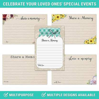 321Done Share a Memory Card, Made in USA - 4x6 Kraft Tan, for Celebration of Life, Birthday, Anniversary, Memorial, Funeral, Graduation, Bridal Shower Game - Set of 50
