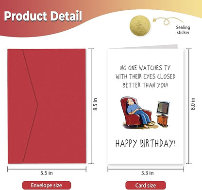 Heollaok Funny Birthday Card for Men, Humorous Birthday Card for Husband Dad Grandpa, Naughty Birthday Cards for Him, Cute Watches TV with Eyes Closed Birthday Card