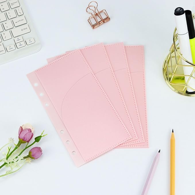 A6 Binder Pockets with No Zipper, Koqye Pink 10 Pcs Plastic Zipless Budget Envelopes, Two Pockets Frosted Cash Envelopes Money Bag for Budgeting, Cash Stuffing