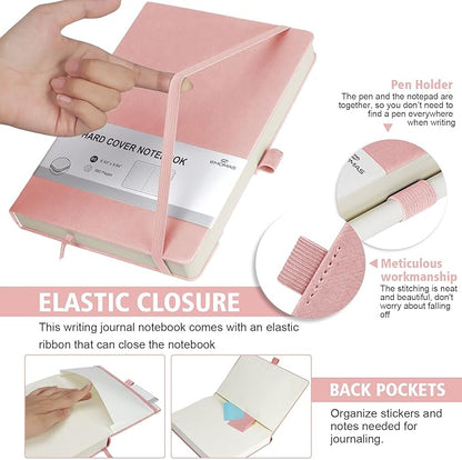 Lined Journal Notebook, 360 Numbered Pages(With page number), Thick Journal for Writing B5 College Ruled Notebook, 100gsm Lined Paper, Leather Hardcover, 9.8'' X 6.9''-Pink