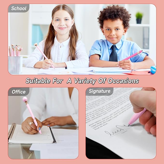 Pink Pens for Women, 6 Pcs Cute Pens Ballpoint Pens Bulk, 1.0mm Medium Point Black Ink Pens, Office and School Supplies Fancy Nice Pens Gifts for Girls Nurse Teacher (Pink)