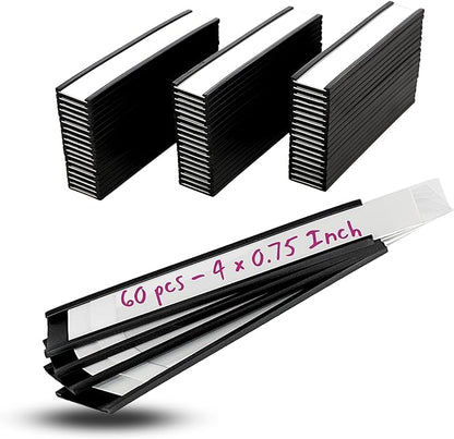 Availey 60 Pack Magnetic 'C' Channel Label Holders for Metal Racks and Shelves with Protective Films and Replacement Strips 4" x 0.75"