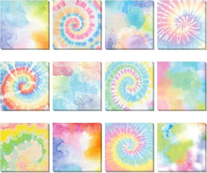 12 Pcs Rainbow Tie Dye Sticky Notes Cute Colored Sticky Paper Fun Pastel Art Party Self Adhesive Notepads for Kids Girls School Office Gay Pride Party Supplies, 30 Sheets Each (3 x 3 Inch)
