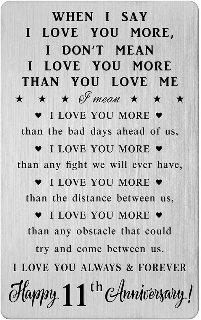 CPLJW 11th 11 Year Anniversary Card Gifts for Him Her, Steel Gifts for Men for 11th Anniversary, Eleventh Wedding Wallet Card Gift
