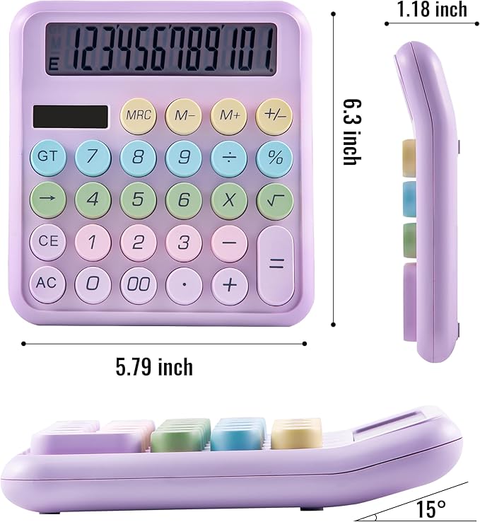 Golcellia Calculators Desktop, Purple Mechanical Calculator, Cute Calculator 12 Digit Desk Basic Calculator Large Display, Dual Power Solar Battery, Office Home School Supplies for Adults & Students