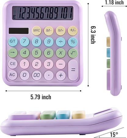 Golcellia Calculators Desktop, Purple Mechanical Calculator, Cute Calculator 12 Digit Desk Basic Calculator Large Display, Dual Power Solar Battery, Office Home School Supplies for Adults & Students