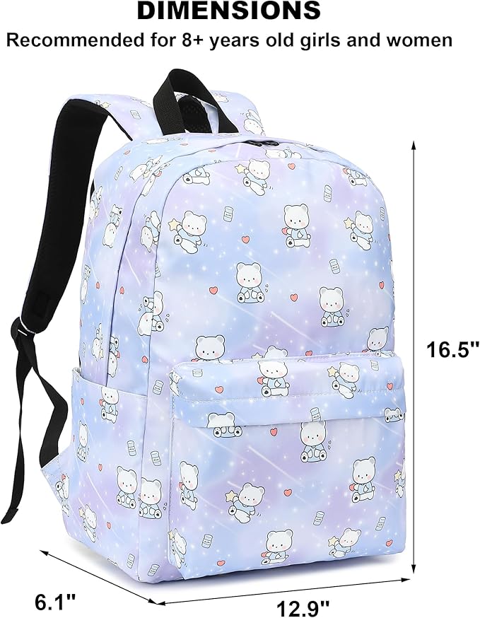 Bear School Backpack for Teens Girls, Womens College Bookbags Laptop Backpacks (Purple)