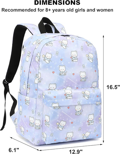 Bear School Backpack for Teens Girls, Womens College Bookbags Laptop Backpacks (Purple)