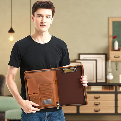 Full Grain Leather Portfolio Binder, Leather Padfolio Business Resume Legal Pad Notebook Binder for A4/Pad, Leather Folio Leather Folder, Writing Pad for Business School Office