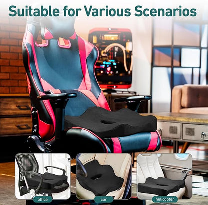 Memory Foam Seat Cushion - Seat Cushion for Office Chairs - Ergonomic Cushions Pad Pillow for Pressure Relief Sciatica & Pain Relief, Seat Cushion with a Storage Bag (Black)