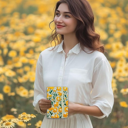 Daisy Gifts for Women, Flower Embroidered Journal, Pocket Sketchbook, A6, Small Unlined Notebook 4x6, Hardcover, Lay Flat, Elastic Band, Cute Notebooks, Pretty Journal, Yellow Daisy