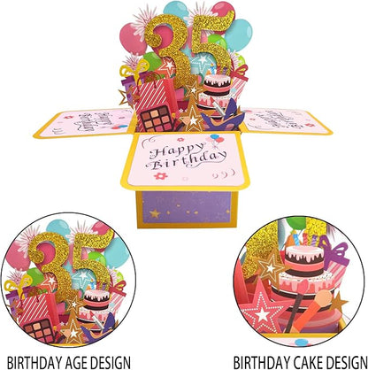Asmallgf Sweet 35th Birthday Popup Card for Women Men, Funny 35 Year Old Bday Gifts for Husband Wife, Happy 35 Birthday 3D Greeting Card for Female Male, Best 35th Bday Gift Idea for Him Her