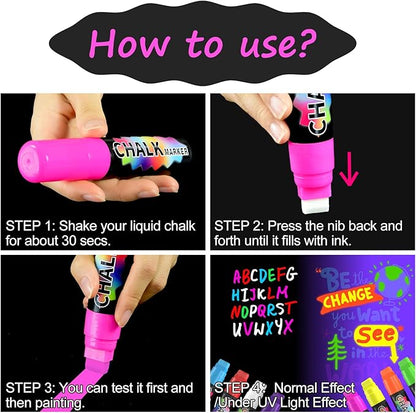 FansArriche Window Markers - 15mm Jumbo - 8 Pack of Neon Chalk Pens - Liquid Chalk Bright Car Markers, Chalkboard Markers for Windows, Blackboard, Glass, Signs, 3-in-1 nib