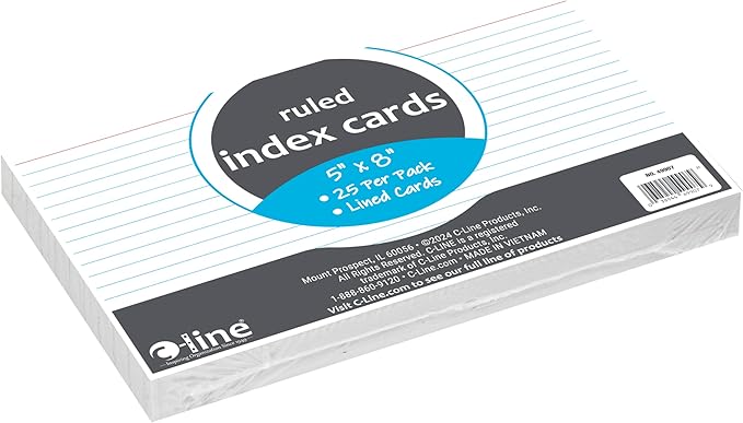 C-Line 5” x 8” Index Cards, White, Ruled, 25/PK (49907) (Pack of 3)