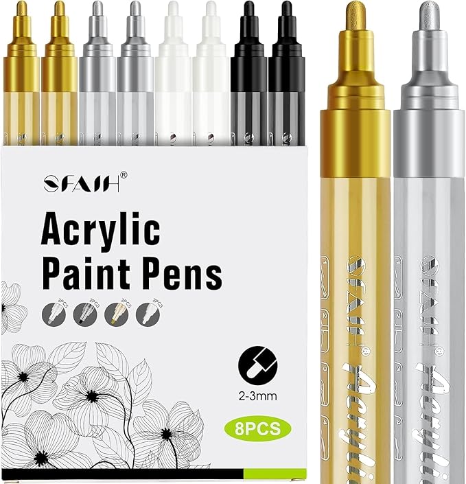 SFAIH Paint Markers Pens - 4 Colors 8 Pack Ultra-High Coverage Acrylic Paint Pens for Rock, Paper, Wood, Fabric, Glass, Metal, Ceramic, Painting, DIY Art Projects, Crafts, Large Capacity Permanent Ink