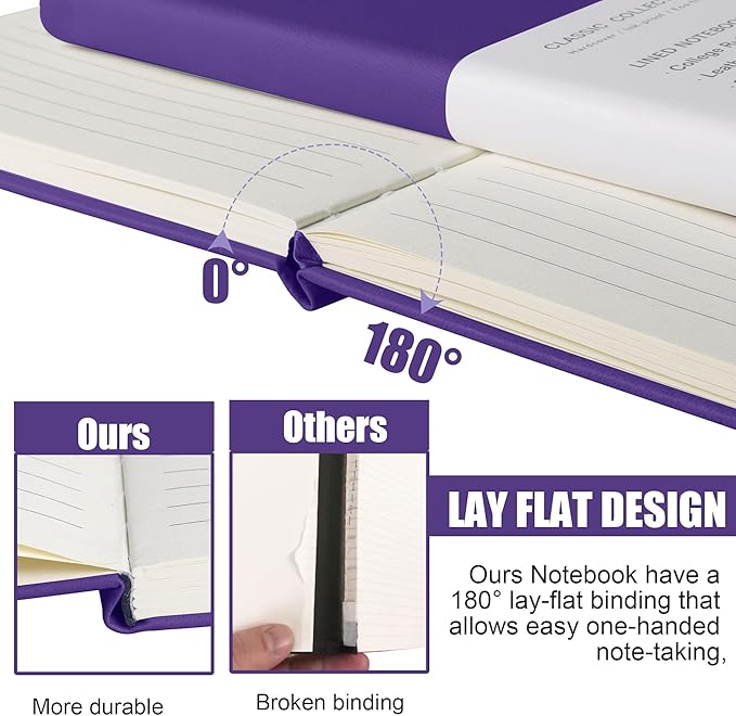 Lined Journal Notebook, 6Pack(Purple), 160 Pages, Medium 5.7 inches x 8 inches - 100 gsm Thick Paper, Hardcover