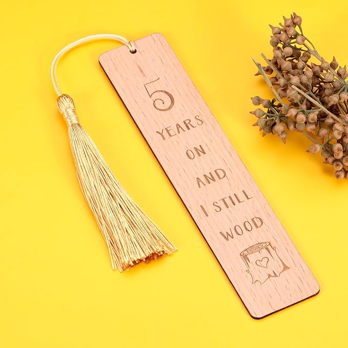 Wooden Bookmark 5 Year Anniversary Wood Gift for Him Her, 5th Anniversary Wooden Gifts for Wife Husband, 5 Year Marriage Gifts Anniversary for Couple, Fifth Anniversary Valentines Gifts for Women Men
