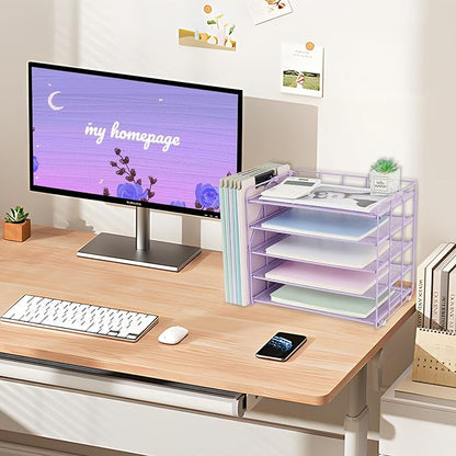 OPNCIE Desk Organizers and Accessories, 5 Tier Paper Letter Tray File Organizer, Office Organization Storage Desk Accessories Workspace Desktop Organizer for Classroom Office Supplies Decor(Purple)