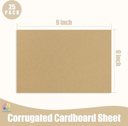 Mat Board Center, 25 pack 6x9 Brown Cardboard sheet, 1/8 inch thick, Flat Corrugated Cardboard Inserts for Packing, Shipping, Mailing, Cardboard Backing, Art Craft Card Board