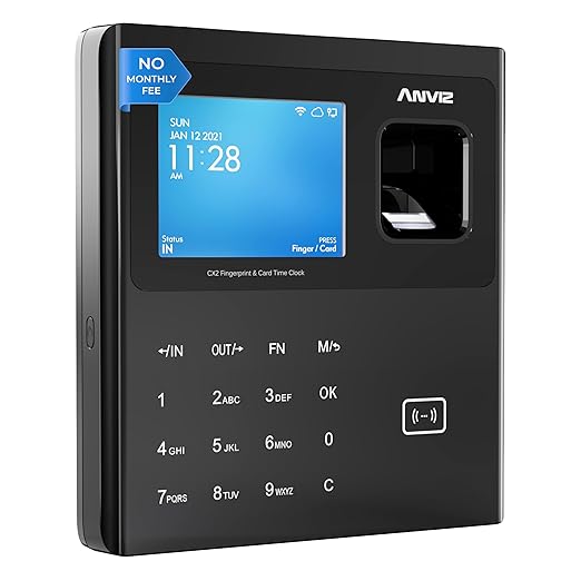 ANVIZ Time Clocks for Employees Small Business - CX2 Fingerprint Biometric Clock in and Out Machine - with Professional Cloud Software, Black