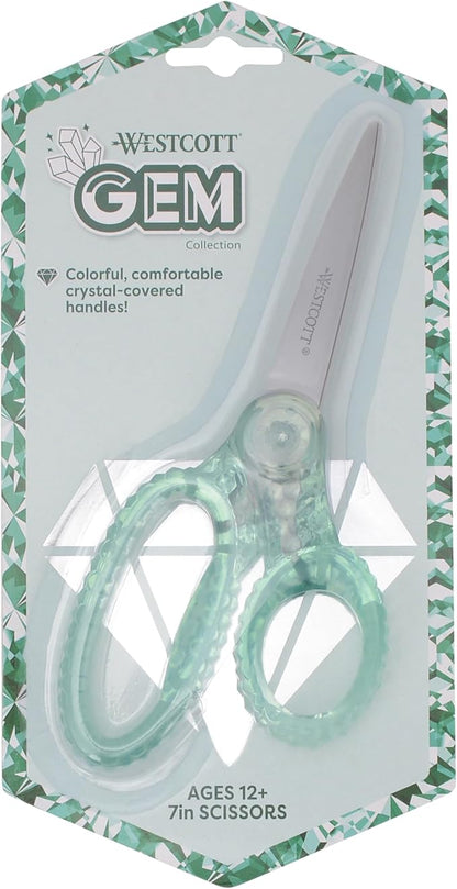 Westcott 7" GEM Crystal-Design Student Scissors, for Kids Aged 12+ - Scissors for School, Craft, Home, DIY, Classroom - Green