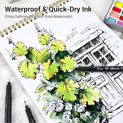 KERIFI Micro Fineliner Drawing Pens for Artists, 16 Black Fine Liner Markers, Waterproof Archival Ink Multiliner Pens, Technical Mandala Zentangle Book Accessories, Art Supplies Stuff Gifts for Adults