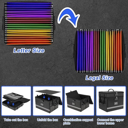 2 Layer File Box with Lock, Portable Document Organizer Box with Handle, Fireproof File Box for Home Office, Legal File Organizer Storage