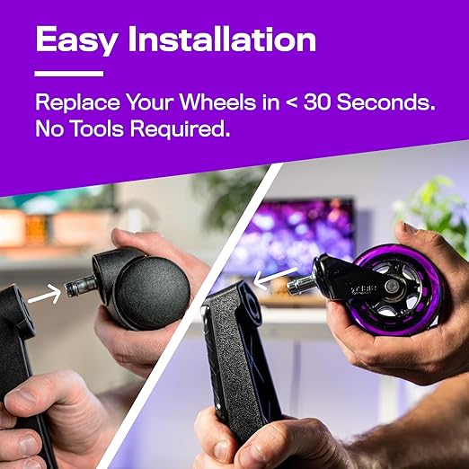 The Original Roller Style Office Chair Wheels (As Seen On PBS) - Incredibly Smooth & Quiet Rolling Casters - Safe for Hardwood Floors & Carpet - Easy Install with Universal Fit - Set of 5 - Purple