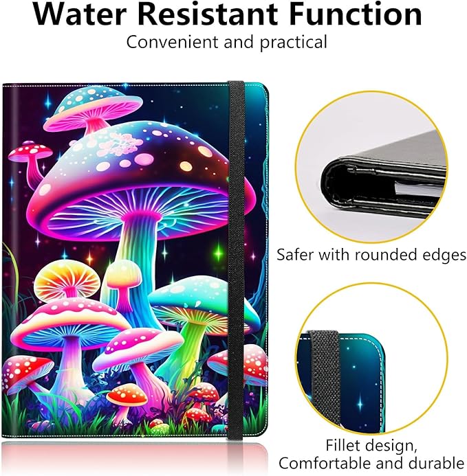 Gorgeous Mushrooms PU Leather Padfolio Clipboard Notepad with Pen Loop and Elastic Strap Interview/Resume Document Organizer for Business School Office