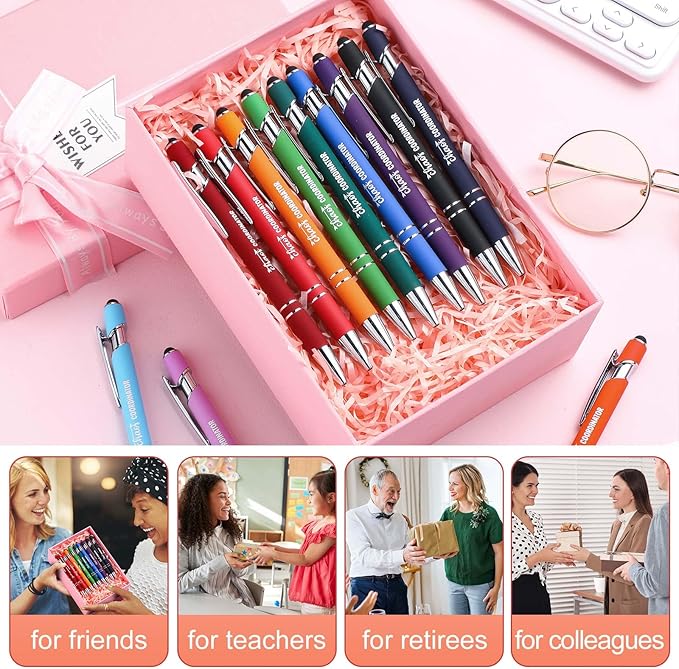 Colarr 12 Pcs Employee Appreciation Pen Ballpoint with Stylus Tip Pen 1.0 mm Black Ink Multicolor Smooth Motivational 2 in 1 Ballpoint Supplies for Coworker Thank You Gift (Chaos Coordinator)