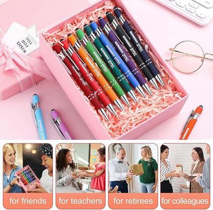 Colarr 12 Pcs Employee Appreciation Pen Ballpoint with Stylus Tip Pen 1.0 mm Black Ink Multicolor Smooth Motivational 2 in 1 Ballpoint Supplies for Coworker Thank You Gift (Chaos Coordinator)
