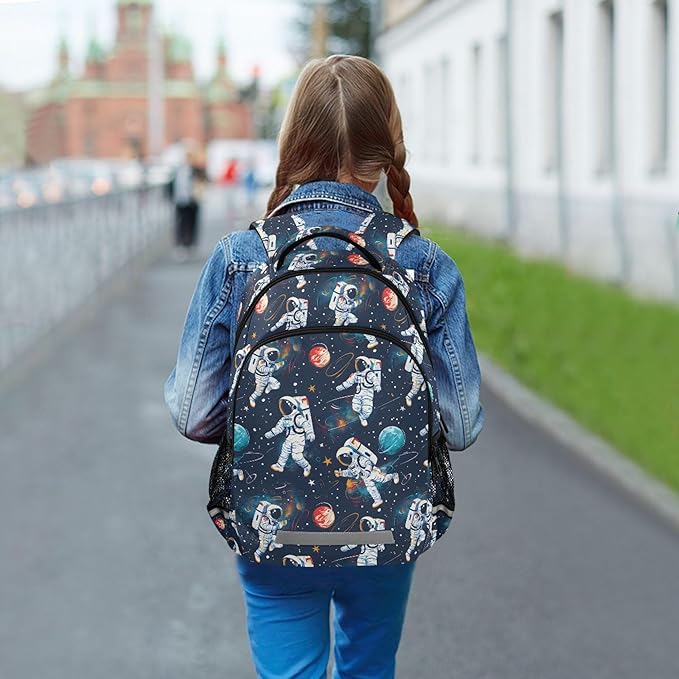 Laptop Backpack with Chest Strap, Astronauts and Space Motifs School Backpack, Travel Hiking Backpack for Boys Girls Teen Adult, Rucksack, Knapsack