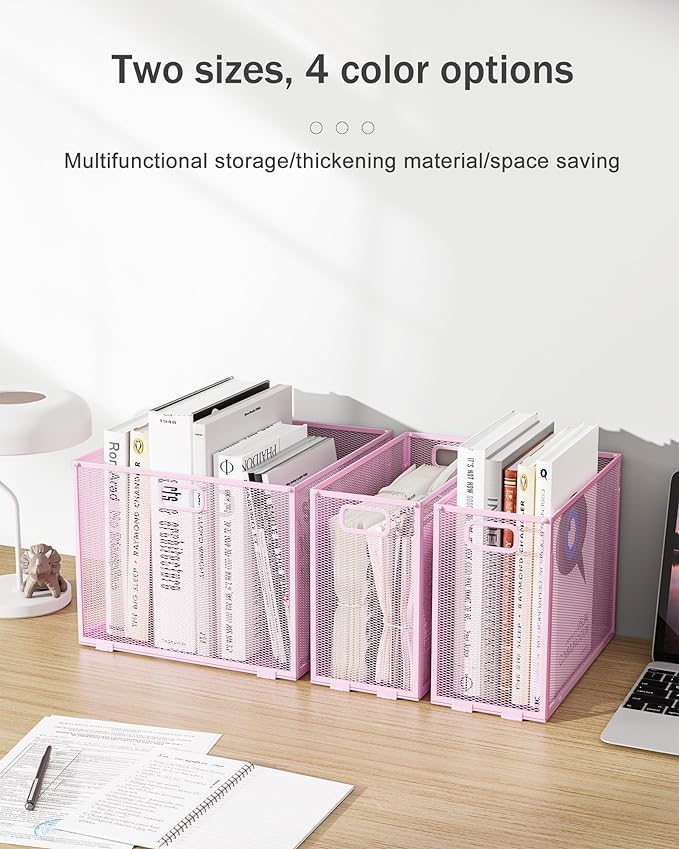 Oterri Hanging File Organizer, Metal File Organizer, Portable Desktop File Organizer for Letter Size Folder, Mesh Hanging File Crate for Office,Folders Not Included(Fairy Pink-Large,1 Pack)