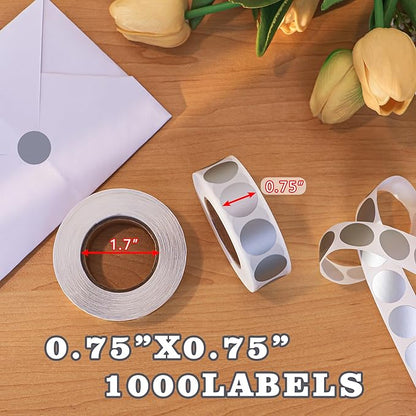 PARLAIM 0.75" Round Color Coding Circle Dot Labels in Roll, 1000 Stickers per Dispenser Box, 3/4 inch Diameter for Office and Business, Silver