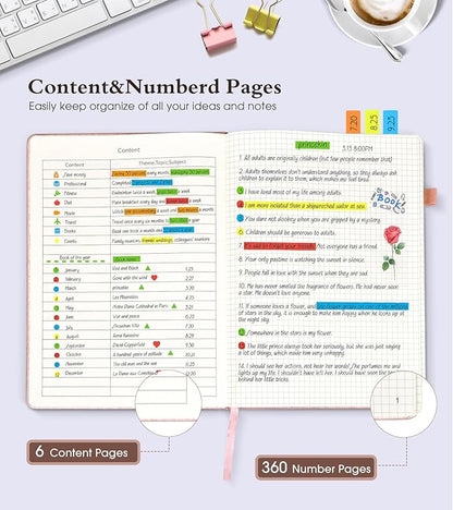 Graph Paper Notebook Journal, 360 Numbered Pages Grid Notebooks 8.5 x 11, Thick 100gsm Paper Graphing Journals for Women Men, A4 Large Hardcover Graph Leather Journals for Writing Pink