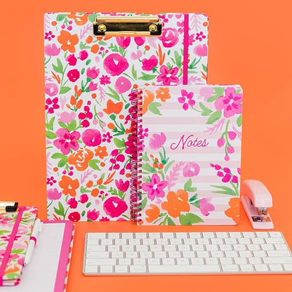 Steel Mill & Co Cute Mini Spiral Notebook, 8.25" x 6.25" Journal with Durable Hardcover and 160 Lined Pages (Watercolor Flowers)