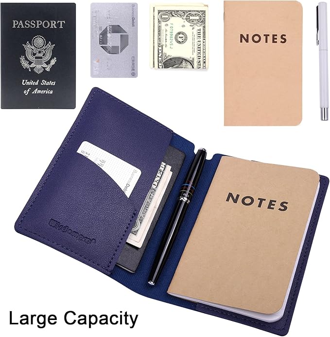 Wisdompro Journal Cover, 2 Pack PU Leather Notebook Cover for Field Notes, or other 3.5" x 5.5" Pocket Notebooks - Blue