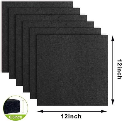AKTOP Cork Board Bulletin Board 12x12, 1/2" Thick Felt Cork Board Tiles 6 Pack, Small Square Pin Board for Wall, Self Adhesive Corkboards with 60 Push Pin Wood Clips for School, Home & Office, Black