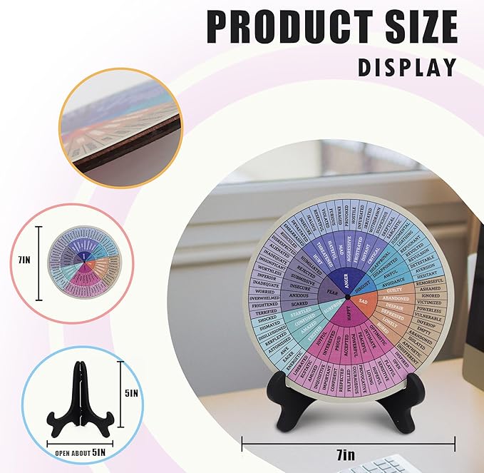 Feelings Wheel, Double-Sided Emotion Wheel with Stand, Counseling Office Must Have, Feelings Wheel Suitable for Therapy Office Decor School Counseling Office Must Have (8Z2, 2)