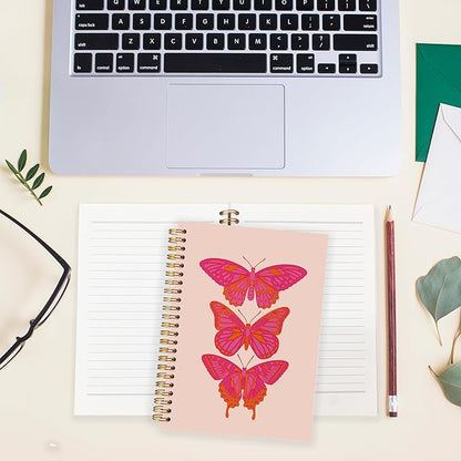 BearCake Hot Pink Preppy Butterfly Journal Notebook, Aesthetic Notebooks, Butterfly Gifts for Women, Pink Office Supplies, Pink Desk Accessories for Women Office, Hardcover Spiral Notebook 5.5x8.3